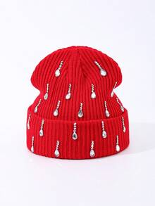 1pc Men's Fashion Handmade Crystal Raindrop Decor Knitted Beanie Hat, Suitable For Autumn/Winter Daily Wear And Keeping Warm - A - View 5