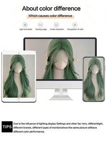 24-Inch Long, Synthetic Heat-Resistant Wig, Wavy Green Wig, Made Of Fiber, Suitable For Daily Use At Halloween Parties - Multicolor - View 7