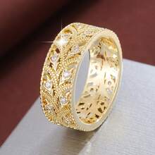 1pc Hollow Leaf Shaped Design Cubic Zirconia Inlaid Women Fashion Ring - Multicolor - View 12