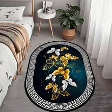 1 Pieza Alfombra De Terciopelo De Cristal Antideslizante Y Lavable, Alfombra Decorativa Grande Para Sala De Estar, Dormitorio, Estudio Con Diseño De Estilo Chino Clásico - Negro - Ver 15
