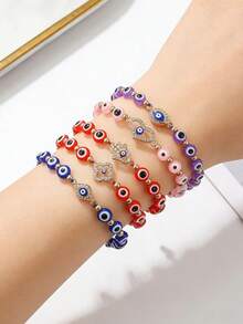 12 件/套合金水钻邪眼编织手链，女士彩色珠宝手链套装，送给朋友的时尚礼物 - 彩珠惡魔之眼 - 查看 2