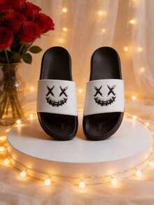 四季室内拖鞋，校园风浴室拖鞋，宿舍拖鞋，情侣拖鞋，户外沙滩拖鞋，运动拖鞋，一脚蹬拖鞋，笑脸图案，活力日常 - 白色 - 查看 8