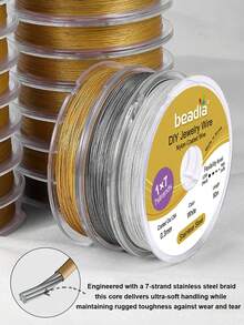 1/4 cuộn dây thép không gỉ 304 7 sợi màu vàng và bạc - Dây thủ công siêu mềm dẻo với độ dày siêu mỏng 0.3mm-0.6mm, độ bền chắc chắn để làm vòng cổ & vòng tay, các dự án DIY xâu hạt, dây dùng để làm trang sức, tạo vòng tay, thủ công không cần bảo dưỡng (1/4 cuộn) - dây - Xem 2