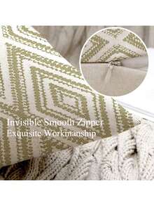 2 件装装饰枕套，波西米亚几何图案抱枕套，100% 低过敏性聚酯纤维，复古亚麻材质，隐形拉链，可机洗，简约时尚线条设计，家居装饰抱枕套，适用于沙发、客厅、卧室，不含枕芯 - 卡其色 - 查看 8