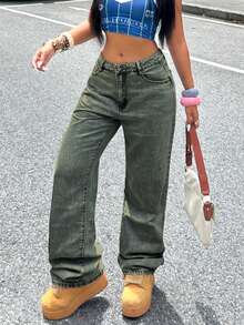 Women's Casual Light-Washed Wide-Leg Jeans, Suitable For Daily Wear Spring - Retro Blue - View 6