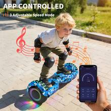 Hoverboard With Corlorful LED Lights,Colorful Lights Wheels,300W Motor,7.5 Mph Max Speed,Gift For Girls &Boys - 藍色迷彩 - 查看 7