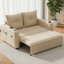3-In-1 Sofa Bed, Additional Sofa Beds With Sofa Functions, Dual Sofas With Storage Compartments, Side Tables, Kisses And USB Connectors, Modern Design, Suitable For Furniture And Sofas, Beige - Beige - View 3