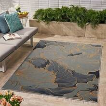 抽象艺术风格灰色、蓝色和金色抽象纹理图案地毯，1件装。仿羊毛面料，约850克，厚度0.6厘米。耐用、防滑、易清洁。多种尺寸可选。适用于厨房、客厅、餐厅、卧室、阳台、浴室、书房等场所。家居装饰的理想之选。 - 彩色 - 查看 7