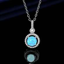 优雅波西米亚圆形合成蛋白石海蓝宝石锆石吊坠项链，精致奢华锁骨链饰品，送给她的礼物 - 澳寶圓墜項鍊 - 查看 12