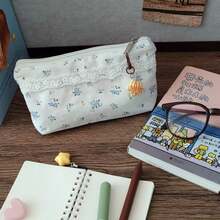 Ins Floral Lace Pencil Case, Cute & Minimalist Stationery, Large Capacity Student Stationery Organizer Bag - Lace Floral - View 9