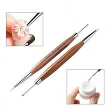 1 st nagelkonst snidningspenna dubbelhuvud silikonblomsnidningspenna justerbar limstift präglingspenna upphämtningspenna manikyrverktyg - Brun - Visa 3