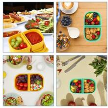 2pcs 2-Compartment Reusable Snack Containers With Lids, Leak-Proof Silicone Food Storage Boxes, Portable Containers For Sauce Condiments Salad And Daily Food Use - Multicolor - View 4