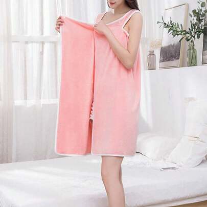 1pc Contemporary Coral Fleece Women's Bathrobe - Colorfast, Quick-Drying, Soft Absorbent With Pockets, Ideal For Bathroom, Beach, Swimming, Travel - Hand Wash, Knitted Fabric, 222g/㎡