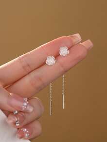 1 Pair S925 Sterling Silver Iridescent Romantic Rose Flower Earrings, Women Luxury Elegant Tassel Earrings, Versatile Everyday Wear Accessories, Gift - Rose - View 4