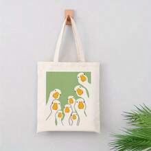 Graphic Print Canvas Tote Bag, Large Capacity Reusable Shoulder Bag - Aesthetic Art Illustration, Casual Shopping Bag, Daily Commute Handbag, School Book Carrying Pouch, Sturdy Cotton Fabric, Grocery Holder, Fashion Accessories For Women Girls,Canvas Bag,Shoulder Bag,Handbag,Aesthetic,Graphic Print,Meme,Funny,Library Bag,Laptop Holder,Lightweight,Foldable,Washable,College Essentials,Best Friend Gift. - 白色 - 查看 3