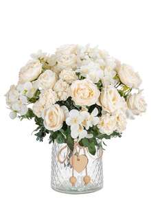 Bộ 80 bông hoa giả gồm hoa hồng, cẩm tú cầu, mẫu đơn, hoa bó hoa cưới, trang trí đám cưới, nguyên liệu làm vòng hoa DIY, tiệc sinh nhật, bình hoa trang trí nhà cửa, sân vườn ngoài trời, trang trí mùa thu, quà tặng năm mới. - trắng - Xem 4