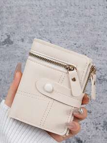 Women's Cute Leather Card Holder Small Compact Bifold Wallet With Zip Coin Pocket,Beige,With Rfid Blockingcoin Purse, Id Card Holder,Compact Designed Wallet Fit For Jacket/Pants Pocket Or Handbag,Soft Pu Leather And Polyester Inner Material, Gold Tone Hardware. , Smell-Less, Smooth Zipper - Beige - View 8