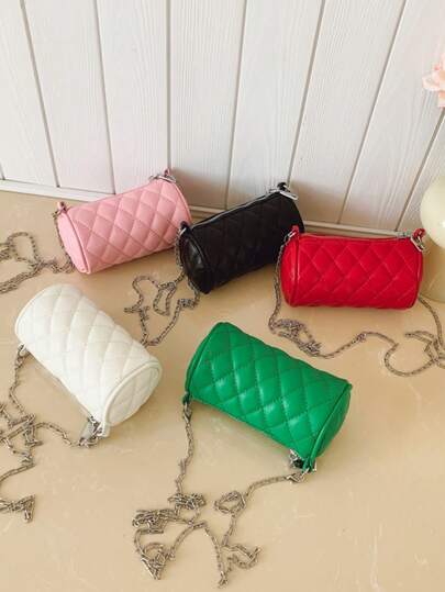 1pc Girls' Solid Color Diamond Quilted Embroidery PU Zipper Closure Simple Crossbody Bag, Suitable For Daily Use All Seasons