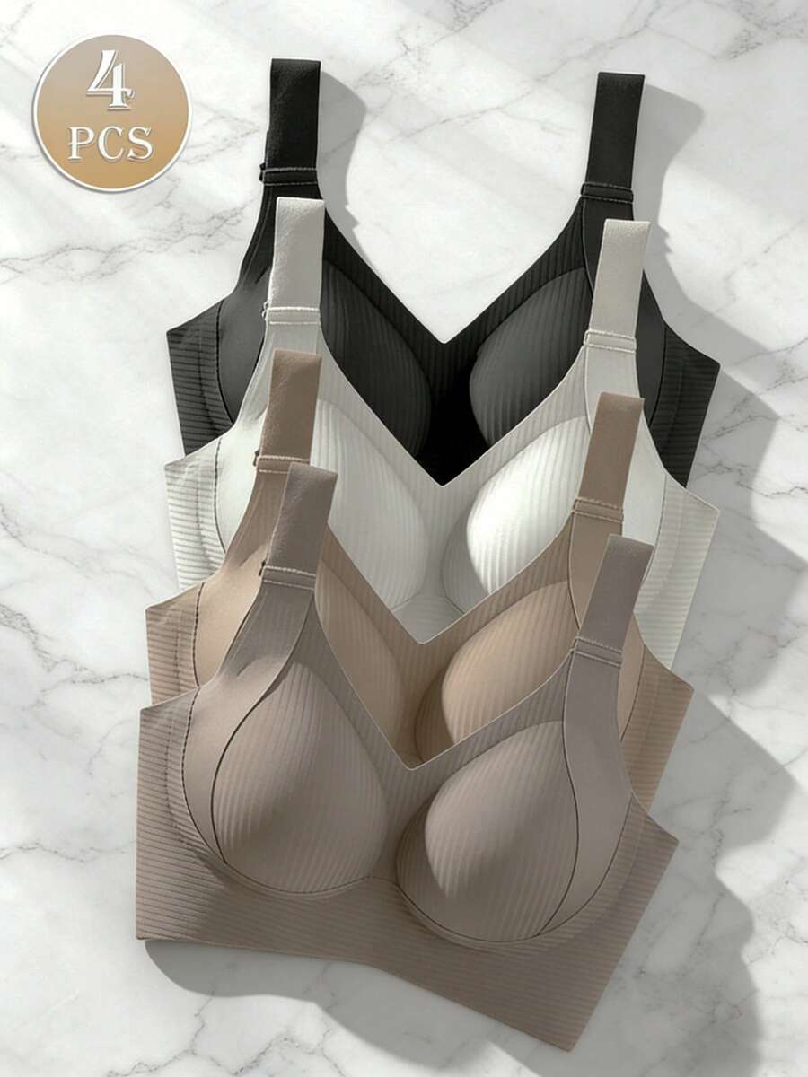 4PCS EssElegance Push-Up Seamless Bra Set - Adjustable Straps & Wire-Free Support For Daily Wear, Ultra-Soft Breathable Fabric Fall Clothes For Women - Nhiều màu - Xem 1