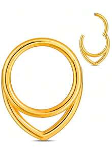 1pc 316L Stainless Steel V-Shaped Melon Seed Curved Nose Septum Ear Cartilage Hoop Piercing Jewelry For Men And Women - Multicolor - View 3