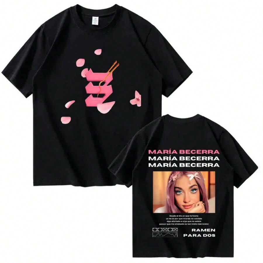2025 Hot Singer Maria Becerra Tour Hip Hop Oversized Tshrit Mens Womens Short-Sleeved Aesthetic Cott - 黑色4 - 查看 1