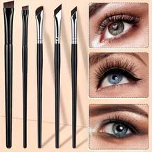 5pcs Precise Eye Makeup Brush Set | Angled Eyeliner Brush, Eyebrow Brush, Double-Sided Long Handle Design - Soft Synthetic Bristles, Suitable For Sensitive/Dry Skin (Professional Grade), Makeup Brush Set - Multicolor - View 3