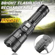 KENSUN 1pc High Power Long Range LED Flashlight, Tactical Light With LCD Battery Display, USB Rechargeable, Adjustable Zoom, Camping Lamp