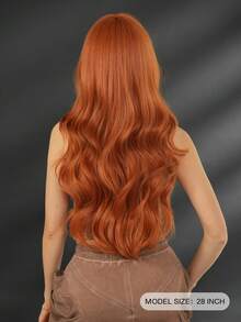 NICKY WALL Tóc giả màu cam dài, kiểu sóng bồng bềnh tự nhiên dành cho nữ, tóc giả thời trang sợi tổng hợp chịu nhiệt, thích hợp cho các buổi tiệc hóa trang, sử dụng hàng ngày, dài 28 inch. - trái cam - Xem 3