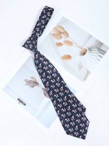 1条男士时尚大象图案藏蓝色丝滑密织宽领带，适合派对、旅行、招待、休闲、日常、学校、宴会、舞台搭配等场合。 - 彩色 - 查看 6