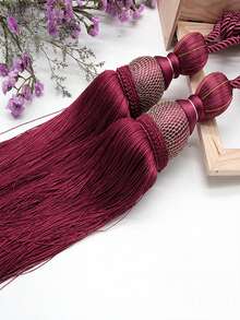 1pc Luxury Polyester Fiber Curtain Tie Back With Elegant Tassel Decor, Suitable For Elegant Living Room, Office And Home Decoration - Redwood - View 4