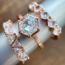 Alloy Electroplated Rose Gold  Ring New Women's Jewelry Simple And Elegant, Suitable For Daily Wear Or Party Fashion Women's Ring Jewelry Accessories, It's An Exquisite Gift For Women - 玫瑰金三件式 - 查看 4