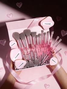 MAANGE 18pcs Makeup Brush Set Includes 13 Double-Ended Brushes + 5 Makeup Sponges, Gift Box, Blush Brush, Powder Brush, Eyeshadow Brush, Concealer Brush, Highlighter Brush, Eyebrow Brush, Lash Brush, Lip Brush, Nose Contour Brush, Travel Makeup Brush Set Gift For Women And Girls - Pink - View 3