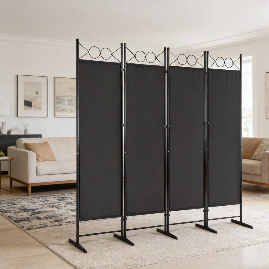 5.74FT 4-Fold Top With Shape 130g Polyester Cloth Plastic Feet Carbon Steel Frame Foldable Screen Black - Black - View 1