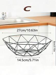 Iron Fruit Basket, Modern Kitchen Vegetable Basket, Draining Basket, Home Living Room Snack Fruit Plate, Fruit Bowl - Black - View 14