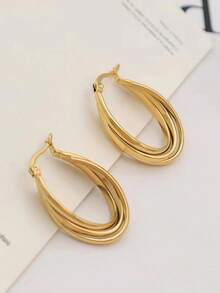 Women's Stainless Steel Triple Hoop Earrings, Twisted Hoop Earrings For Women, 18K Gold Plated Thick Hoop Earrings, Lightweight Jewelry, Holiday Style, Gold Hoop Earrings For Girls. Summer Beach Vacation Bikini Accessories, Eye-Catching Outfit, Wedding Dress Accessories - Versatile Jewelry, Perfect For Swimming, Bathing, Sports. Great Choice For Valentine's Day, Birthday, Mother's Day And Holiday Surprises. - Gold - View 1
