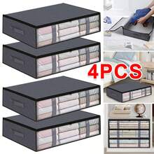 4 Pack Foldable Under-Bed Storage Boxes With Lid Fabric Underbed Containers - Grey - View 1