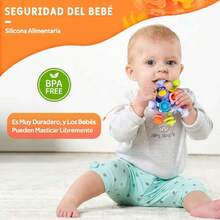 Sonajero Masticar Juguetes para Bebe, Goma Dental Montessori Juguetes,Sensoriales para Mordedores de Bebés, Adecuados para la Dentición, Auditivo y Visual,40985958 - Multicolor - Ver 6