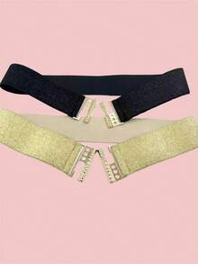 1条弹力腰带，适用于羽绒服和连衣裙，时尚束腰配饰，适合万圣节、教师节、情人节等场合，豹纹、纯色、几何图案，休闲百搭，春夏秋冬四季皆宜。 - 彩色 - 查看 2