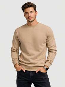 ZUKKER Kit Of 2 Men's Plain Crew Neck Sweatshirts, Flannel Lined Winter Jacket, Unisex Cotton, Immediate Shipping, Various Colors, Ribbed Cuffs - 黑色/米色 - 查看 3
