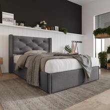 Hydraulic Single Bed 90x200cm, Bed With Sheet Metal Frame, Modern Bed Frame With Storage, Cotton, Grey, Light Grey. - Grey - View 6