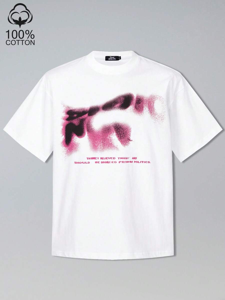 Tiny Spark White Tee Shirt Blurry Letters Graphic - White - View 1