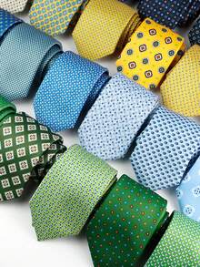 Exclusive Design Luxury Men's Digital Print Tie - Navy Blue With White And Beige Geometric Pattern, Super Fine Fiber, Woven Texture, Suitable For Thanksgiving, Father's Day And Campus Events - Multicolor - View 1