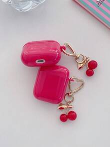 1个亮粉色亮面TPU蓝牙耳机保护套，带樱桃吊坠，可爱樱桃设计，兼容 Pro 3、 Pro（第二代）、 3、 Pro、 4，适合日常使用，春季、母亲节、生日、情人节和毕业季送礼佳品，快速发货 - 玫紅色 - 查看 6