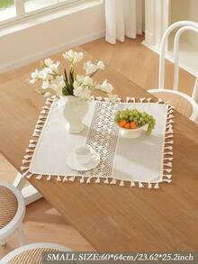 1pc 100% Polyester Faux Linen Fabric Vintage Solid Color Tablecloth With Tassels, Minimalist & Elegant, Suitable For Kitchen, Dining Table, Desk, Vanity, Decor, Home Decoration, Floral Table Cloth, Living Room, Bedroom, Yard, Indoor Outdoor, Outdoor Furniture, Camping, Villa, Holiday, Party, Family Gathering, Festival Decoration, Party Wedding Decorations, Multiple Sizes Available, All Season Use - Beige - View 9