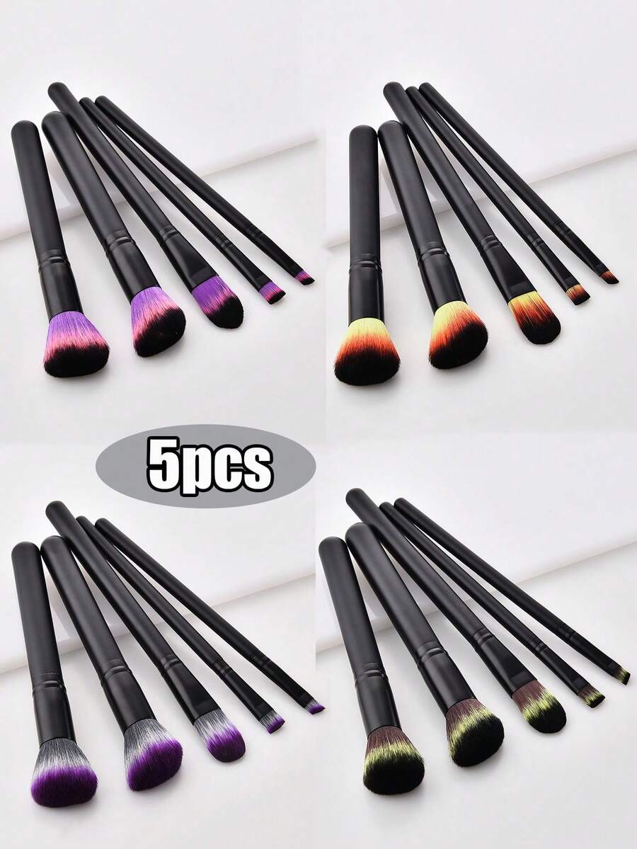 5支渐变色化妆刷套装，包括粉底刷、腮红刷、修容刷、散粉刷，刷毛柔软细腻，上妆顺滑，手柄结实耐用，适合初学者。 - 彩色 - 查看 1