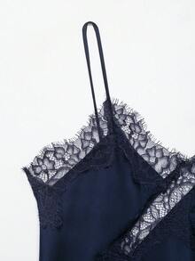 Seelio Nueva Llegada Moda Mujer Encaje Decoración Parte Superior Estilo Lencería Sexy Verano - Azul Marino - Ver 3