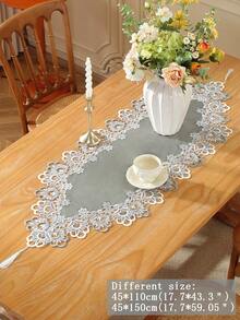 1件100%涤纶天鹅绒面料，双色水溶性蕾丝花边桌旗，高端奢华质感，可用作厨房餐桌桌旗、橱柜/鞋柜防尘罩、耐热防污餐垫、餐垫、室内装饰、节日装饰，适用于室内、室外、野餐、别墅、家庭聚会、派对、装饰、婚礼、户外家具系列，多种尺寸可选 - 灰色 - 查看 11