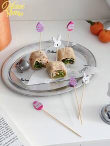 10/30pcs Assorted Easter Bunny, Colorful Easter Egg, Bunny Decorative Bamboo Sticks, Cocktail, Fruit, Dessert, Appetizer, BBQ Bamboo Skewers, Birthday Party, Holiday Decoration Supplies - Multicolor - View 4
