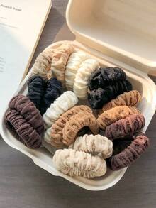 10个暖色调加厚宽褶皱发圈，女士复古休闲日常百搭高马尾和发髻发饰，经久耐用 - 彩色 - 查看 5