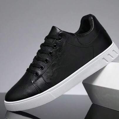 男士时尚低帮滑板鞋，纯色休闲运动鞋，适合户外休闲散步